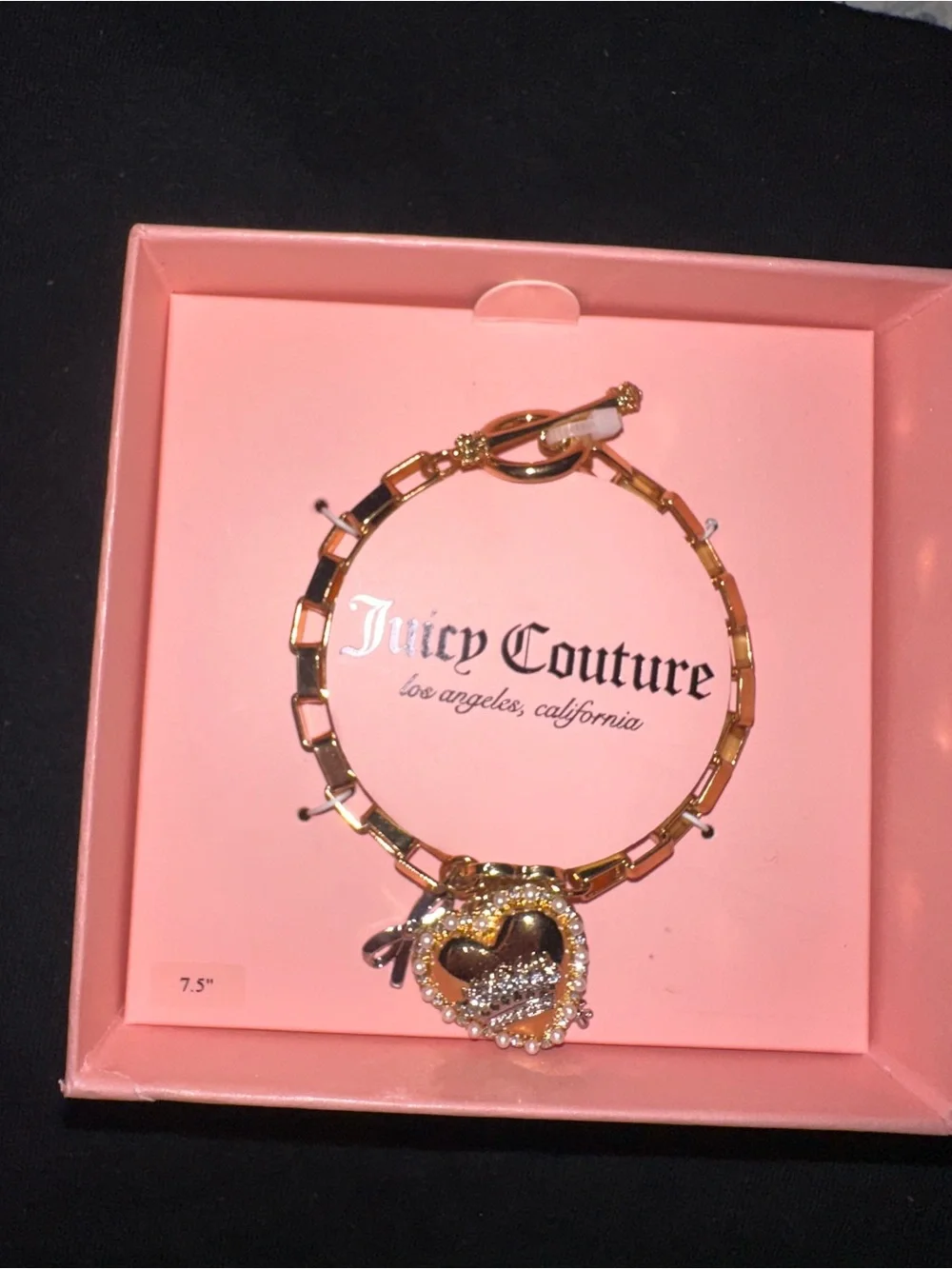 Juicy Couture Gold Heart Charm Bracelet with Crystal Accents